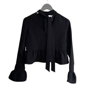 Likely Womens Ruffle Bell Cuff Long Sleeve Crop Lettie Peplum Top Black‎ XS NWT